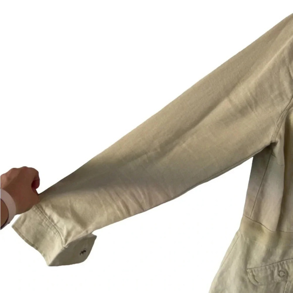 Athleta Linen Utility Jacket, Tan Color, Size Medium, Ties at Waist - Picture 3 of 6